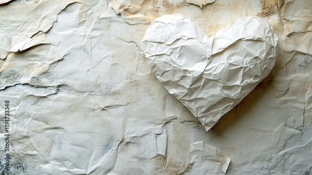 Crumpled white paper shaped like a heart with caption space on the side, blurred bright light tone creating a sense of chaos and emotional intensity, symbolizing imperfection and resilience
Crumpled white paper shaped like a heart with caption space on the side, blurred bright light tone creating a sense of chaos and emotional intensity, symbolizing imperfection and resilience