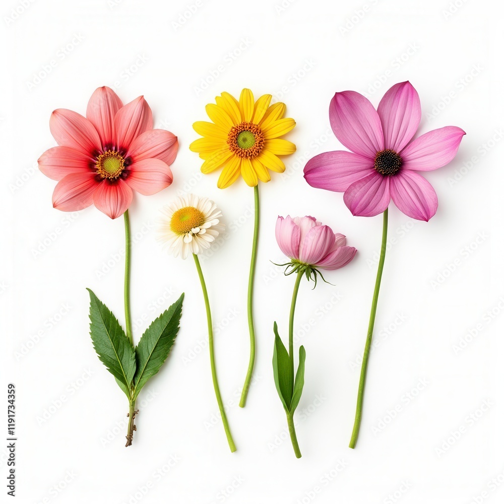 Set Of Various Beautiful Blooming Flowers Isolated On White Background Set Of Various Beautiful Blooming Flowers Isolated On White Background