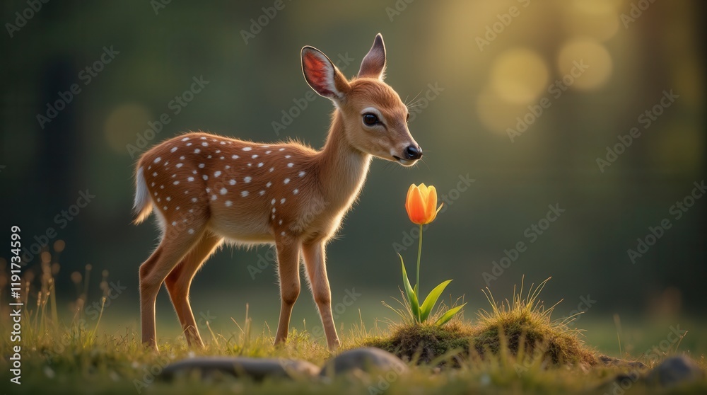 Little Deer Eating Wildlife Standing Animal Little Deer Eating Wildlife Standing Animal