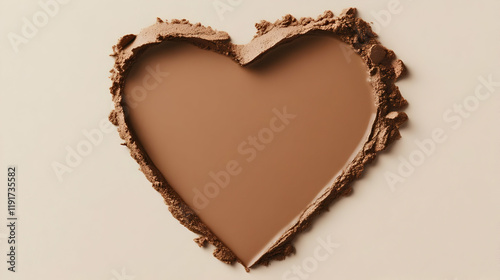 Brown Powder Foundation Creates a Heart Shape on a Beige Background Beautifully.