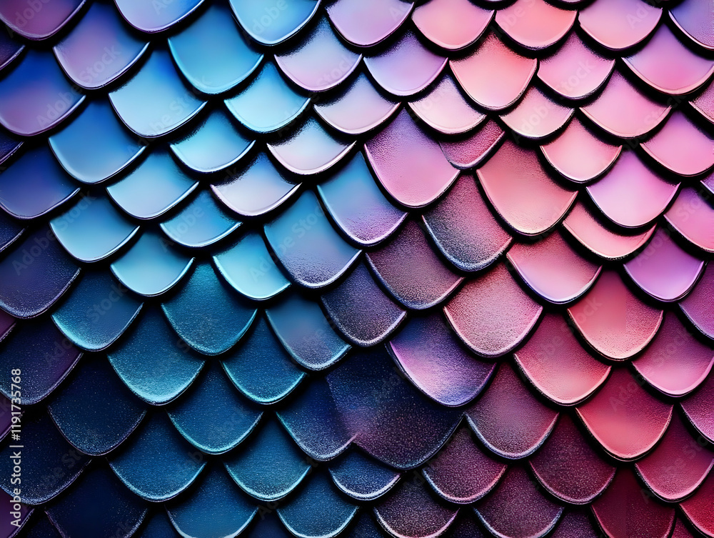 Iridescent Scales Shimmering in Blue and Pink Hues Creates a Seamless Textured Background. Iridescent Scales Shimmering in Blue and Pink Hues Creates a Seamless Textured Background.