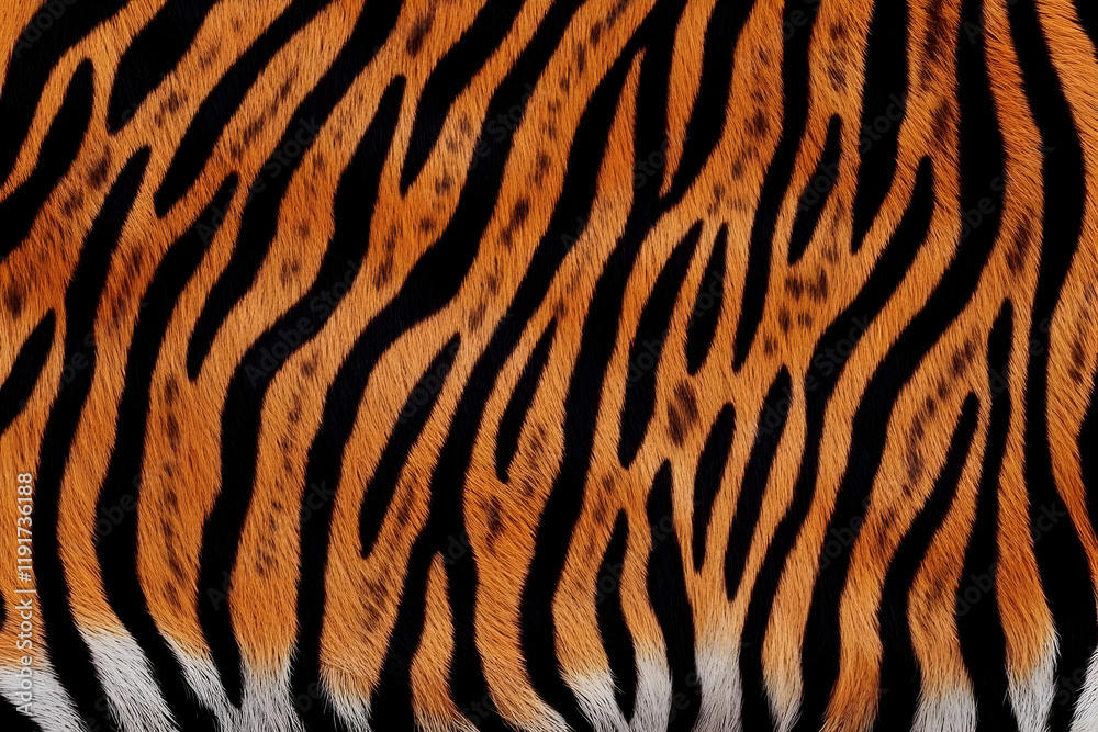 Close-up view of realistic tiger fur texture displays vibrant orange and black stripes seamlessly. Close-up view of realistic tiger fur texture displays vibrant orange and black stripes seamlessly.