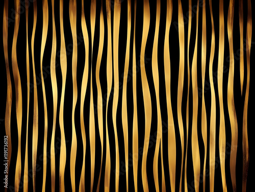 Golden Zebra Stripes Pattern Creates a Luxurious Abstract Background with Vertical Lines and Metallic Texture
