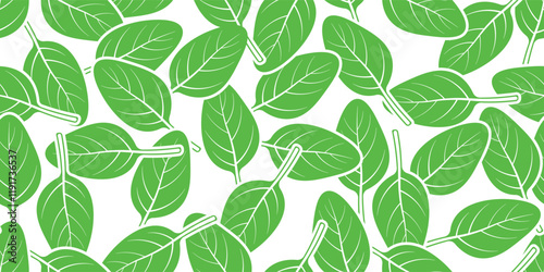 pile of green spinach leaves abstract seamless pattern