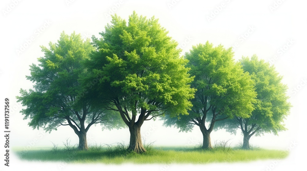Fototapeta premium Serene Green Trees Environmental Clipart On White Background