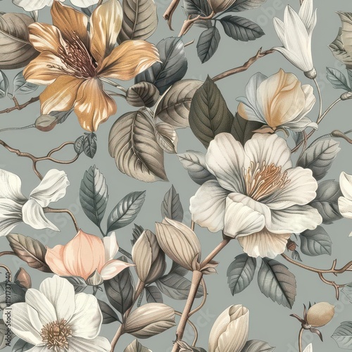 Wallpaper Mural Floral Blossom. An artistic representation of the beauty of nature through a floral motif. Torontodigital.ca