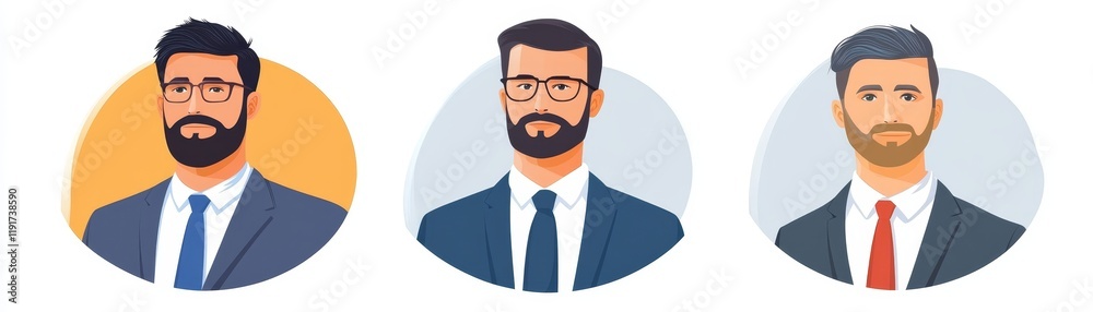 Sophisticated style, three bearded men in glasses portraying modern masculinity and intellectual flair Sophisticated style, three bearded men in glasses portraying modern masculinity and intellectual flair