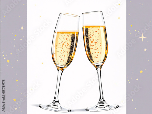 Wallpaper Mural Two elegant champagne flutes filled with sparkling golden champagne against a white background. Torontodigital.ca