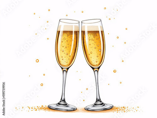 Wallpaper Mural Two elegant champagne flutes filled with sparkling golden champagne against a white background. Torontodigital.ca