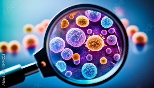 cancer precaution conceptual vibrant close up of healthy and unhealthy cells under lens