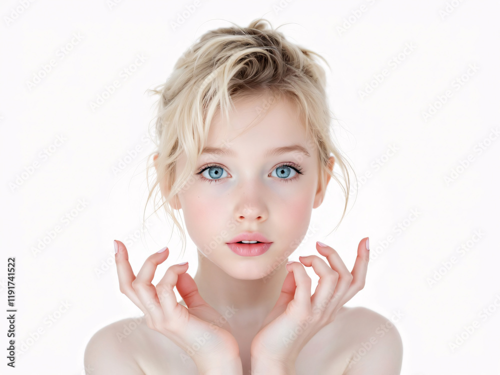 Woman with clean, glowing skin, framing face with hands, exuding beauty and care. Woman with clean, glowing skin, framing face with hands, exuding beauty and care.