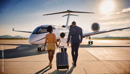 Generated image On a bright, sunny morning, successful young African American family exudes confidence