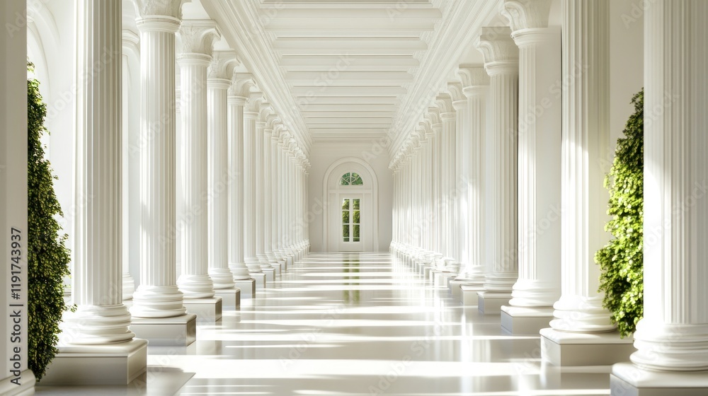 Serene White Colonnade: A Vision of Classical Elegance Serene White Colonnade: A Vision of Classical Elegance