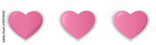 3d hearts for Valentines day in trendy pink color. Love symbols. Isolated voluminous vector images