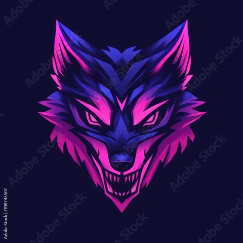 Neon Wolf Head, Digital Art, Gaming Logo, Dark Background, Esports