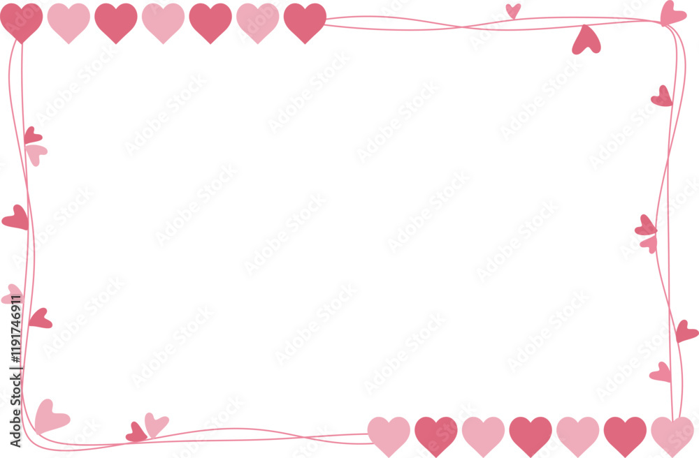 Pink heart frames. Decoration Valentine border with heart on transparent background
