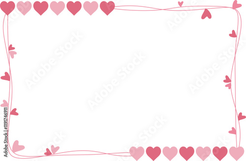 Pink heart frames. Decoration Valentine border with heart on transparent background
