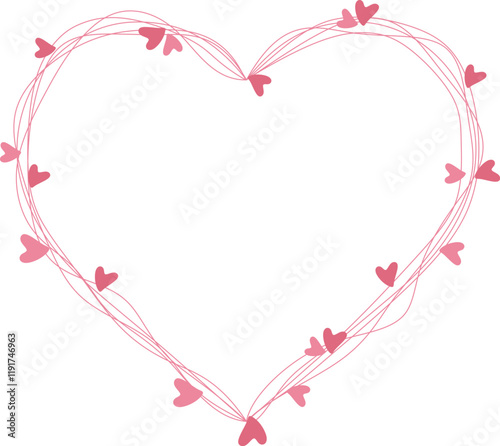 Pink heart frames. Decoration Valentine border with heart on transparent background
