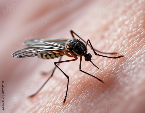 Close-up of a Mosquito Feeding on Human Skin photo