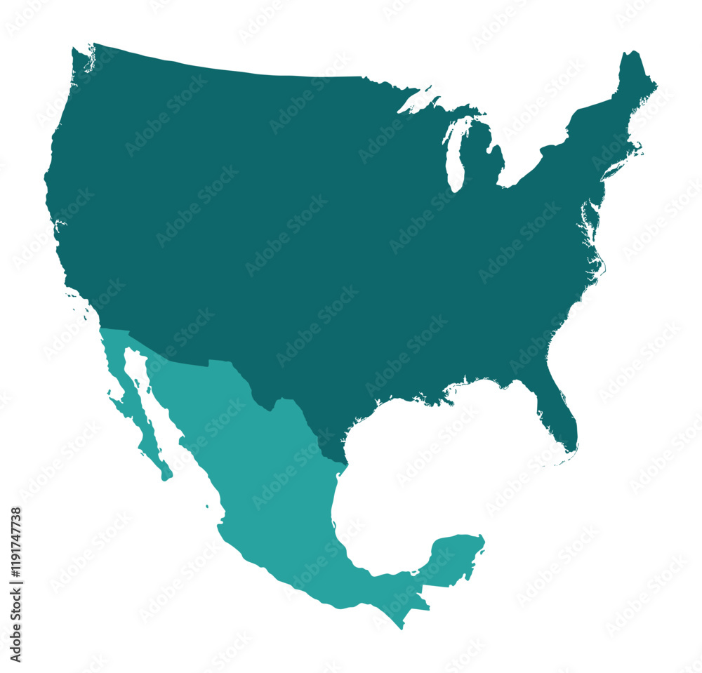 USA and Mexico map. Map of US and Mexico border in color USA and Mexico map. Map of US and Mexico border in color