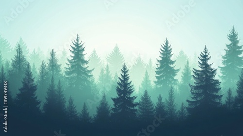 Misty Forest Silhouette at Dawn - Peaceful Nature Scene
