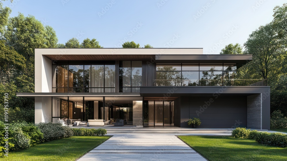 Automatic Sliding Gate and modern house 3d background Automatic Sliding Gate and modern house 3d background