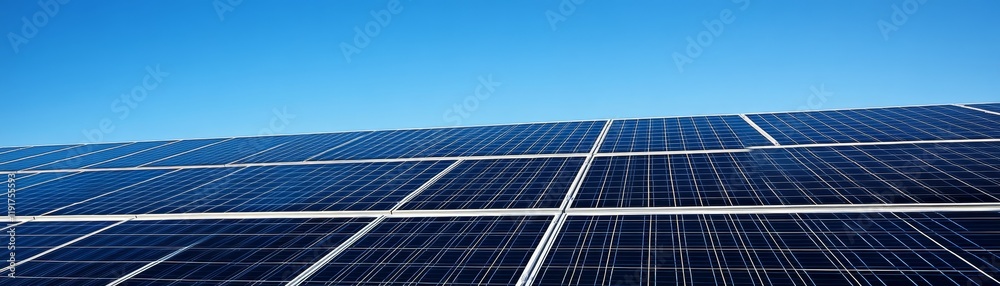 Solar panels and clean energy, harnessing the power of sunlight for a sustainable future under clear blue sky Solar panels and clean energy, harnessing the power of sunlight for a sustainable future under clear blue sky