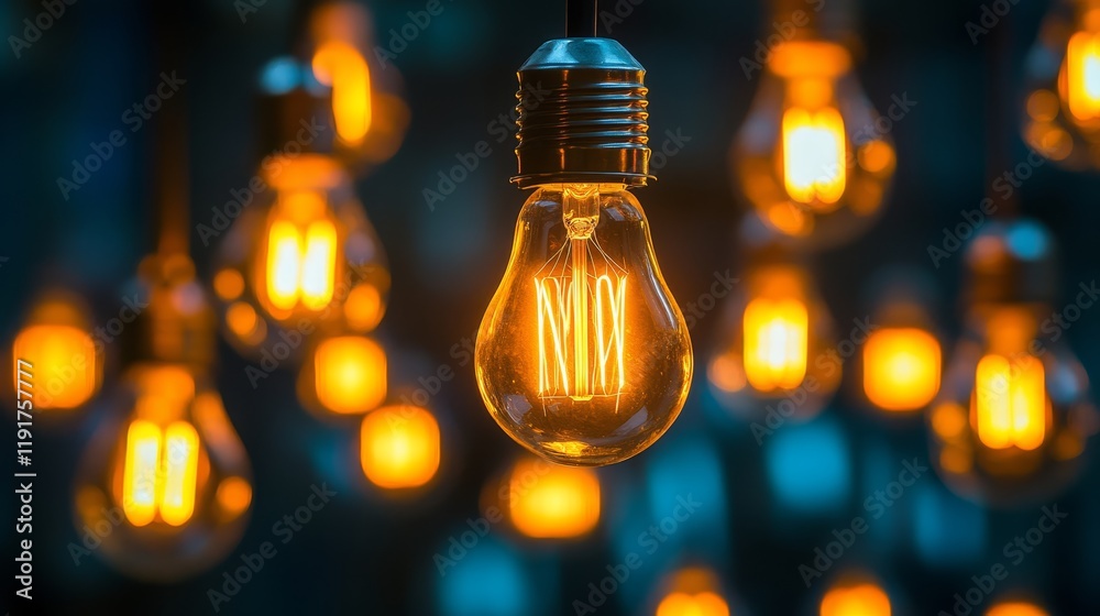 Illuminating innovation, a single light bulb hanging, symbolizing ideas and solutions in modern design Illuminating innovation, a single light bulb hanging, symbolizing ideas and solutions in modern design