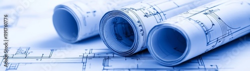 Detailed blueprint, architectural drawing of a modern house plan for construction and design