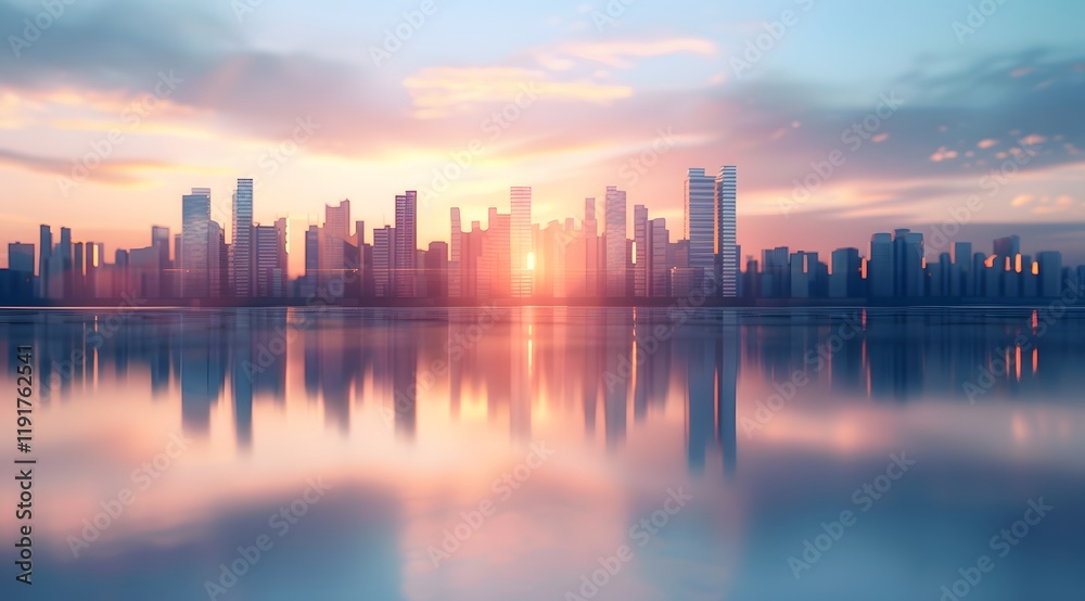 Fototapeta premium City Skyline Reflection at Sunset