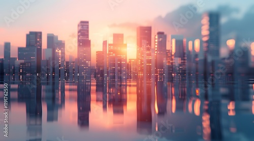 Cityscape Reflection at Sunset