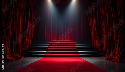 Wallpaper Mural Red Carpet Stage: Dramatic Lighting and Velvet Curtains Torontodigital.ca