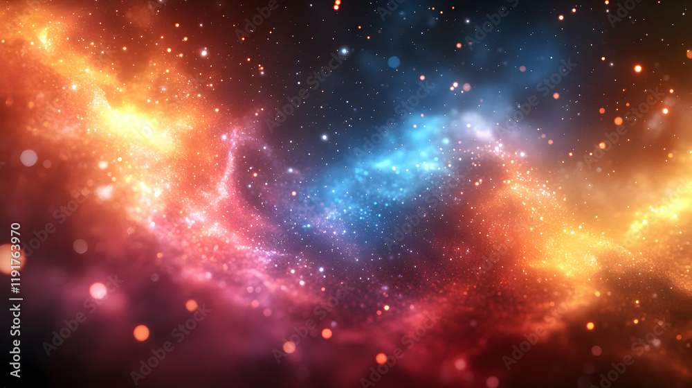 Naklejka premium Cosmic Nebula with Fire and Ice: A Vibrant Celestial Encounter