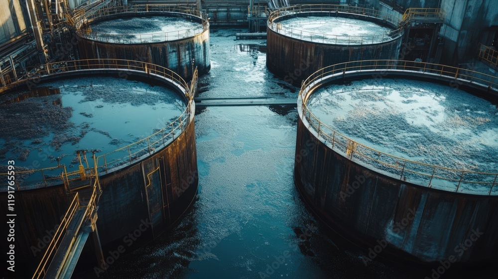 A series of large tanks filled with water A series of large tanks filled with water