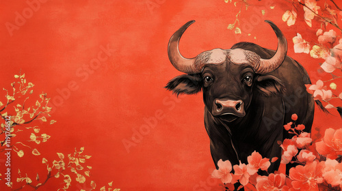 Happy Chinese New Year background, Year of the Ox, annual animal zodiac