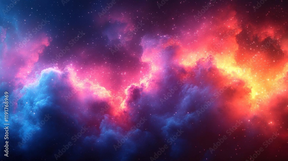 Fototapeta premium Cosmic Nebula with Vibrant Hues of Red, Blue and Orange