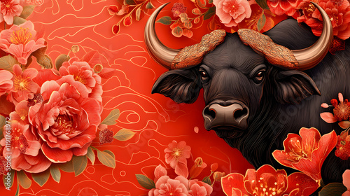 Happy Chinese New Year background, Year of the Ox, annual animal zodiac