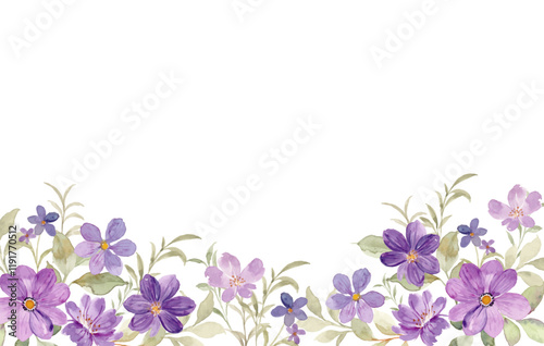 Watercolor purple flower garden