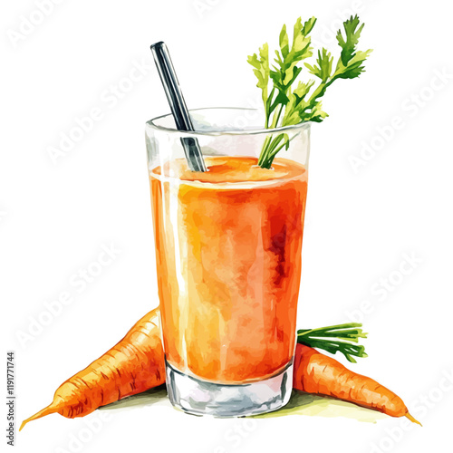 A watercolor vector of carrot juice, isolated on a white background. Carrot Juice vector.
