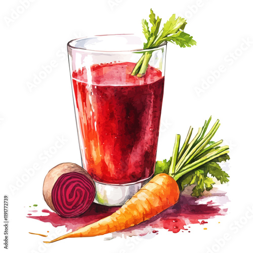 A watercolor of carrot beet juice, isolated on a white background. Carrot Beet Juice vector.

