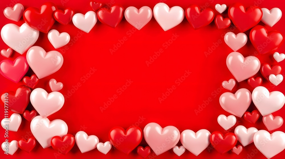 Red Valentines Day Background with 3D Glossy Hearts for Romantic Love Celebration and Design Projects. Red Valentines Day Background with 3D Glossy Hearts for Romantic Love Celebration and Design Projects.