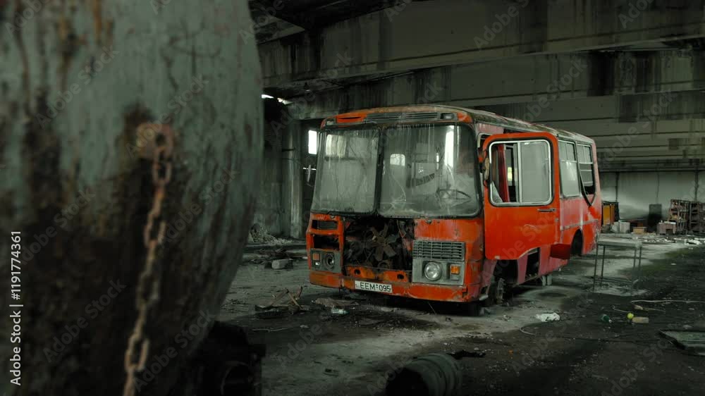 Abandoned Bus in a Derelict Warehouse Abandoned Bus in a Derelict Warehouse