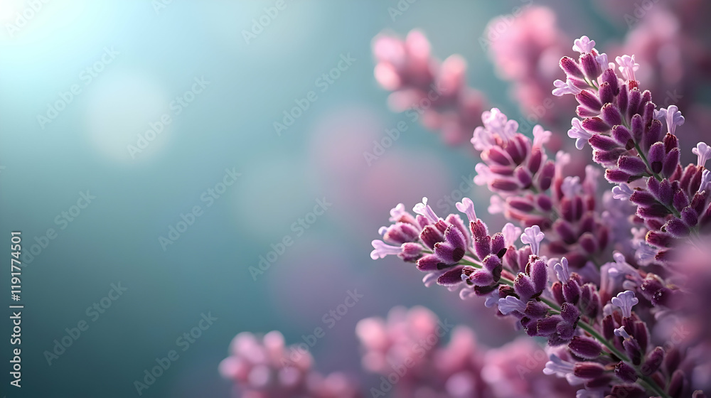 Close-up of delicate lavender blossoms bathed in soft sunlight, creating a serene and peaceful atmosphere Close-up of delicate lavender blossoms bathed in soft sunlight, creating a serene and peaceful atmosphere