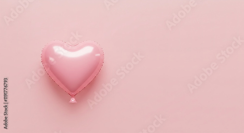 Pink air balloon heart shape on a pink background. Wedding concept, Valentine's Day, a gift for a loved one. Banner. Flat lay, top view