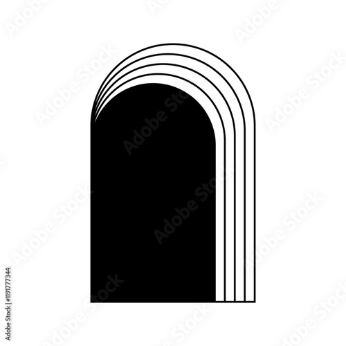 Concentric arch frames isolated on white background. Geometric archway shapes in trendy boho or art deco style. Doors or gate, window or portal frameworks. Vector graphic illustration.