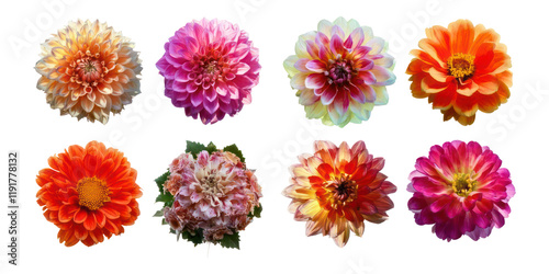 Vibrant Collection of Colorful Flowers,PNG set collection, isolated on transparent background