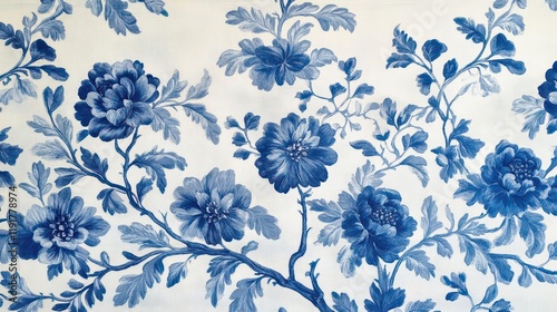 Classic Elegance. Vintage wallpaper design in blue and white, intricate