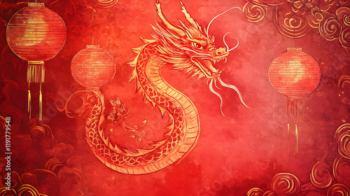 Chinese zodiac watercolor painting Dragon. Chinese new year