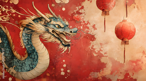 Chinese zodiac watercolor painting Dragon. Chinese new year