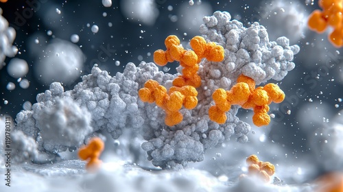 Microscopic 3D Render of Antibody Binding to Antigen Immune Response Medical Science